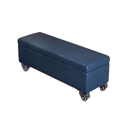 Puff Almacenaje Banco Almacenaje Tapizado EnMaterial De Cuero Baúl De Almacenamiento con Ruedas Taburete para Sala De Estar Dormitorio Entrada Azul Oscuro(Dark Blue,30x40x110cm)