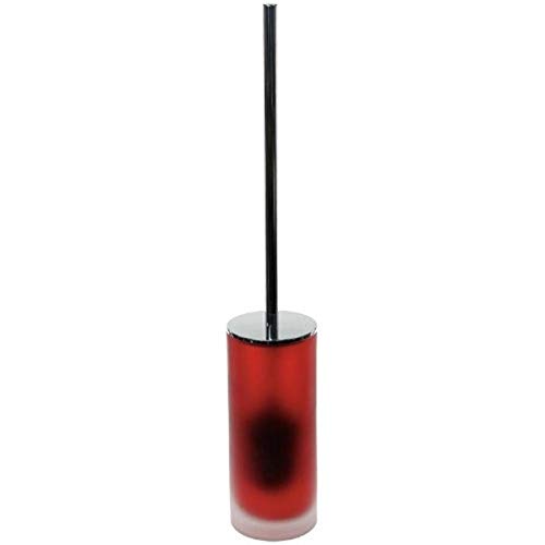 Image of Gedy Tiglio Toilet Brush Holder in Glass and Polished Chrome Steel, Red