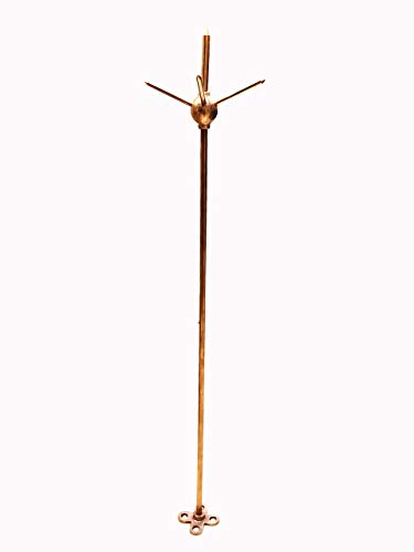 Image of Brass Copper Lightning Arrester 5 /8' diameter and 1 m in length with 5 spikes and base plate 9x9 cm for Home and Building Protection Radius Coverage 3 m