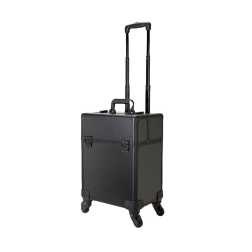 YNYNメイクアップスーツケース、メイクボックス、大容量、プロ仕様のメイクボックスハンドバッグ、多機能、コンパートメント、キャスター付き、化粧品収納、美容院、マニキュア、ヘアメイク、ハンドバッグ、化粧品バッグ (オールブラック)