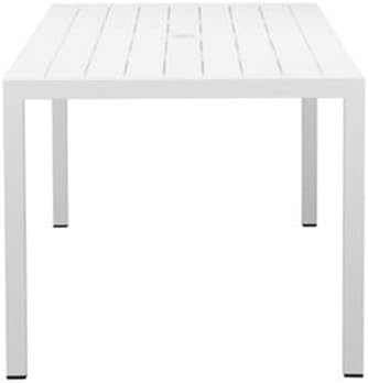 Pemberly Row 11-Piece Aluminum Patio Dining Set, White Finish, Includes Table, 6 Stackable Chairs, 4 Loungers with Wheels, Polyresin Top Table, Umbrella Hole, Contemporary Outdoor Furniture Set