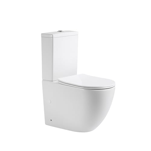 BAIKAL Inodoro de Cerámica T5. WC Compacto a Suelo con Sistema Rimless y cisterna Monobloque con mecanismo de Doble Descarga. Sanitario completo con Salida Dual y Asiento con caída Amortiguada.