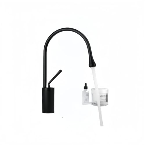 フル銅製洗面器用蛇口・ホット&コールド対応・360°回転スワンネックデザイン・耐腐食性・ブラック&ゴールド仕上げ | バスルームキャビネット用 (ブラック ショートスタイル)