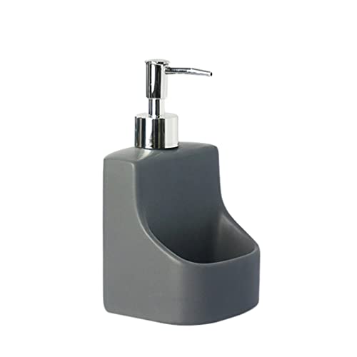 業務用ソープディスペンサー スポンジホルダーキッチン石鹸ディスペンサーが多目的ローションディスペンサー390 ml / 13.1ozのセラミックSOAPディスペンサーの双対目的 ローションディスペンサー (Color : グレー)