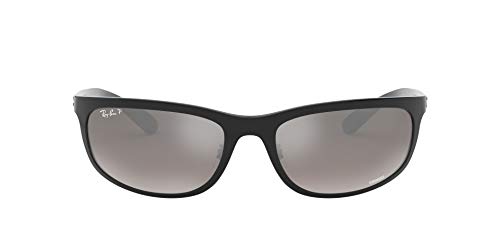 Ray-Ban RB4265 Chromance Mirrored Rectangular Sunglasses, Shiny Black/Polarized Silver Mirror, 62 mm