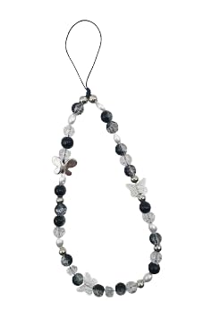1-2 Butterfly Y2K Beaded Flower Phone Charm Boho Black White Pink Cute Charm Phone Lanyard with handmade Acrylic Flower Wrist Bead Chain Sweet Gift for Girls and Women-A blank1
