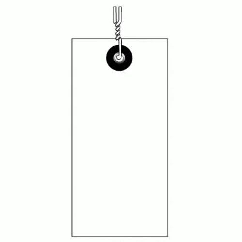 1000 Tags. #2 White Pre-Wired Synthetic Tag with Reinforced Metal Eyelet. Size: 3 1/4" (Height) x 1 5/8" (Width)