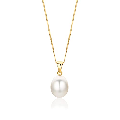 Collier perle femme or jaune 14 carats Orovi avec chaîne gourmette 45 cm et pendentif