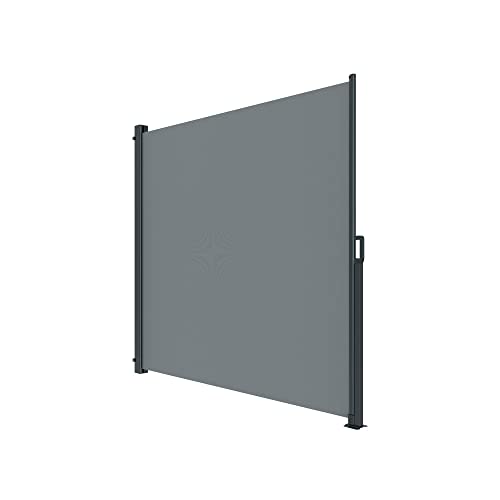 paramondo Store Latéral 2000 Store à Tirage Latéral Protection Contre Les Regards pour Balcon & Terrasse, Extensible Résistant à La Déchirure Etanche, 180 x 300 cm, Gris, Structure Anthracite