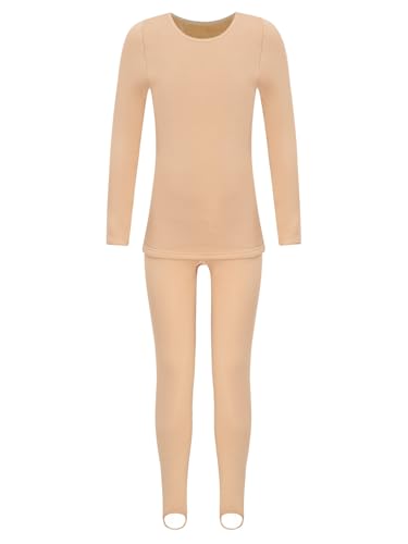 easyforever Kid Girl Thermal Underwear Set Dancewear Long Johns Tops With Leggings For Ballet Gymnastics Training Performance B Nude 3-6 Years3