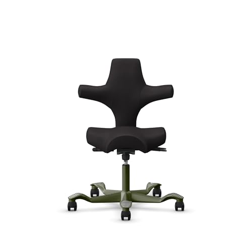 Image of HAG Capisco Standard Chair-Moss Green Frame-Upholstered Black Onyx Vinyl
