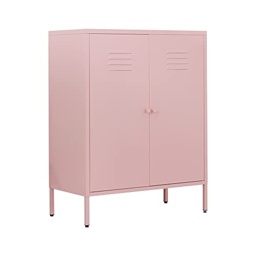 Wisuno Metal Accent Storage Cabinet For Bed Room,Living Room,Home,Hotel,Office,Garage,3-Tier,2 Removable Shelves (2 Metal Door H39.96'', Pink) #TOP23