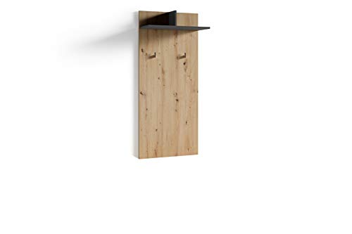 byLIVING Wandpaneele Ben/Garderobe Artisan Eiche-Optik hell-braun mit Zwei Kleiderhaken und Hutablage/Flurgarderobe für die Wand/B 60, H 136, T 27 cm