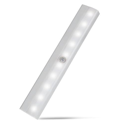 TriLine LED Hareket Sensörlü Pilli Aydınlatma, 10 LED, Beyaz Plastik Gövde, 190x30x16mm, 100° Algılama, 3-5m Mesafe, 15sn Çalışma Süresi