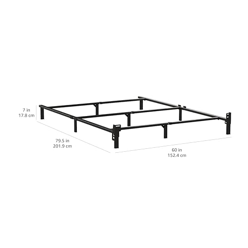Amazon Basics Metal Bed Frame(Box Spring Required), 9-Leg Base for Box Spring and Mattress, Queen, Tool-Free Easy Assembly, 79.5" L x 59.5" W x 7" H, Black