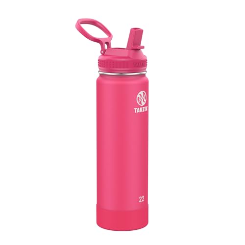 Image of Takeya 22 oz Actives Stainless Steel Water Bottle with Straw Lid - Leakproof, Double-Wall Insulated, Keeps Drinks Cold 24 hrs /Hot 12 hrs, BPA-Free, Powder-Coated, Gym & Travel, Dragon Fruit