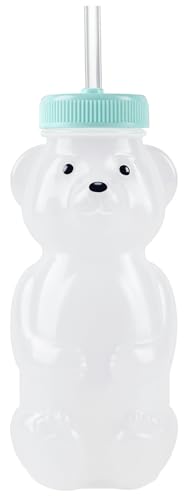 Mootikar Honey Bear Straw Cups for Babies 1 pack 8oz straw bear cup with improved safety lid design honeybear baby cup straw Leak-Proof & Food-Grade & BPA Free (AQUA)