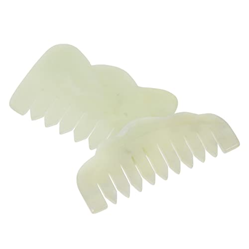 HONMEET Natural Jade Scalp Massager 2pcs Massage Comb Smooth Texture Gua Sha Tool Hair Face Massage Multipurpose