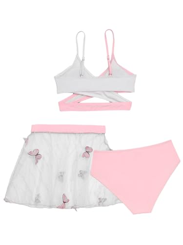 Kids Girls 3Pcs Criss Cross Wrap Bikini Sets Swimsuit with See Through Butterfly Beach Skirt2