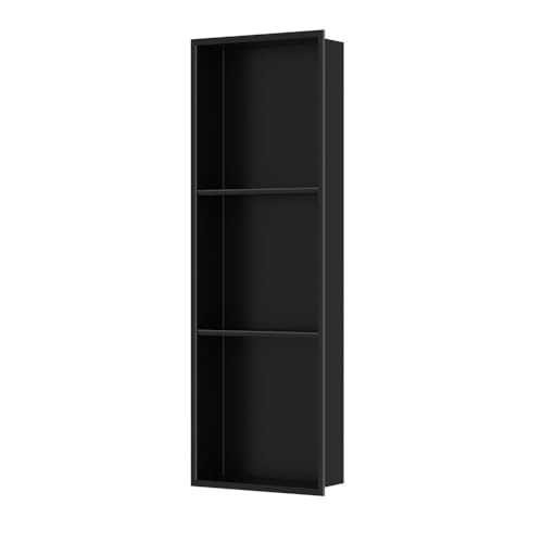 FOELANNE Inserto de pared empotrado para nicho de ducha, estante de ducha empotrado de acero inoxidable 304 negro, para champú y artículos de aseo, tamaños múltiples(333X942X100mm(Three-Grid))