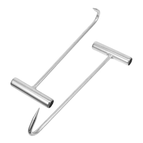 FUNOMOCYA 2pcs Manhole Cover Hook Manhole Cover Lifter Hook Utility Tool Roll-up Door Lifting Hook Handy Hook Lifting Tool Roller Shutter Door Hook Sliding Door Lifter Silver Stainless Steel