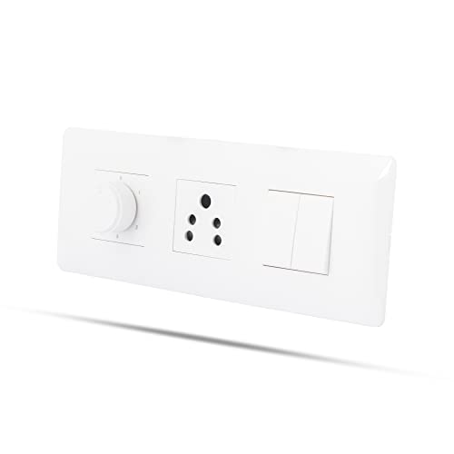 Image of Wipro Northwest (Venia) Switch Combo of 6M Plate + 1M 6A Switch x2 + 6A 3Pin Socket + 5 Step Fan Regulator, White (Kit 11)