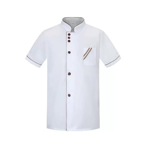 Visxcnu 1 Pièce Veste de Cuisine Blanc L, Manches Courtes Veste de Chef avec 3 Boutons Unisexe, Vêtements de Travail Respirants pour Restauration Boulangerie...