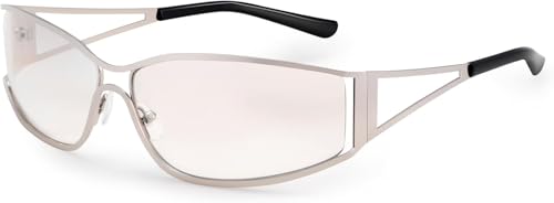 Y2K Sunglasses for Women – Retro 2000s Wrap Around Rimless Metal Frame UV400 Trendy Fashion Shades