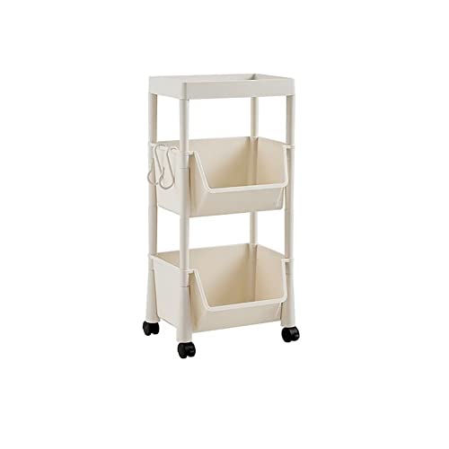 すき間収納 キッチンワゴン ベージュ ロングラック キャスター付 テーブルワゴン 分類収納 デスクトップ収納 キッチン ベッドルーム 浴室用 3段