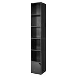 IBUYKE 6 Tier Narrow Bookcase with Doors, Cube CD DVD Storage Cabinet,Slim Media Tower Rack,Cabinet,Black Bookcase Display Storage Shelves for Small Spaces,for Home Office Black UWBC001B