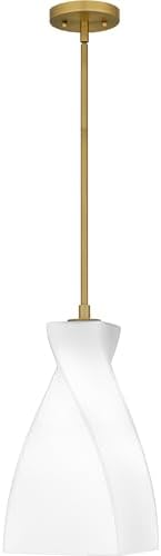 Quoizel Stetson Mini Pendant Lighting, 8 Inch 1-Light Brushed Gold Opal Etched Glass Pendant Light, Hanging Ceiling Light for Kitchen Island, Dining Room, Hallway, Bedroom, Bar, Cafe or Office