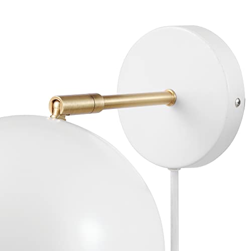 Globe Electric 52077 1-Light Plug-in or Hardwire Wall Sconce, Matte White, Brass Accent Arm, Modern Wall Light for Apartments or Renters, Bedroom, Dining or Living Room Lighting, Home Decor by Globe Electric - Image 8