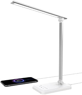 Aourow Desk Lamp LED Dimmable: Table Lamp with 5 Light Color and 5 Brightness Levels,Eye-Protection Table Light with USB Charging Port for Smartphone,Bedside Lamp with Touchscreen for Office,Children
