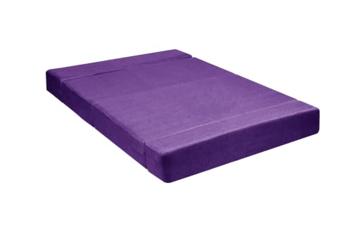 Image of Los Angeles Foldable Two Seater Sofa Cum Bed, Sofa Bed 4 X 6 Feet Jute Fabric Washable Cover- Including Cushion Perfect for Living Room - Purple Color