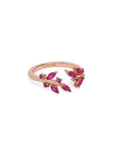SINGULARU - Bague Buganvilla Raspberry. Ajustable. Argent Sterling 925 avec Finition Plaqué Or Rose 18Kt et Zirconium. Taille Unique. Bijoux pour Femme