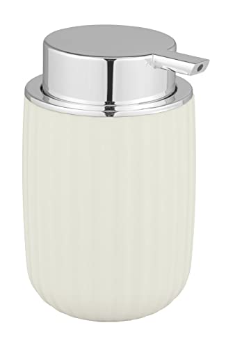 L'elegante dosatore di sapone con modellatura plastica e superficie strutturata colore bianco crema conferisce un tocco speciale al vostro bagno o WC di cortesia