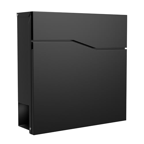 Forgard Briefkasten Schwarz mit Zeitungsfach (RAL 9005) Postkasten modern aus Zinkstahl inkl. Montageset TRELLEBORG