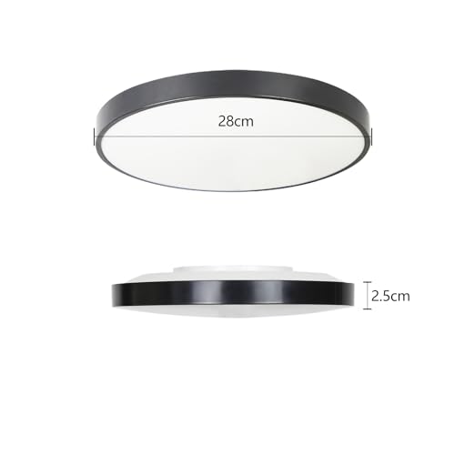 muyuua Deckenlampe LED Deckenleuchte Schlafzimmer - Schlafzimmerlampe Flach 17W Badezimmerlampe Schwarz Badezimmer Deckenbeleuchtung Warmweiß Badlampe IP44 Küchenlampe Rund für Bad Küche Wohnzimmer