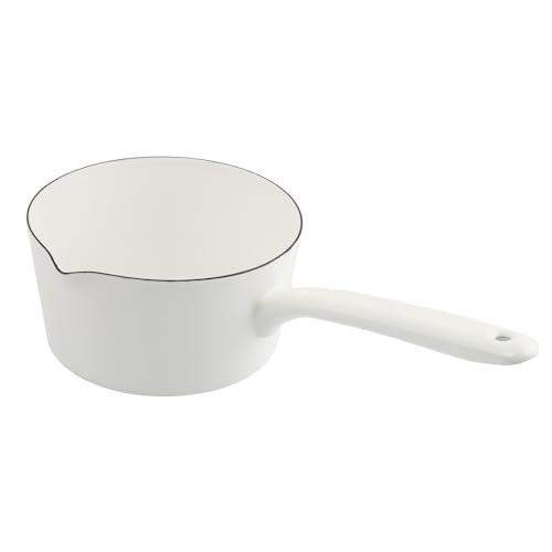 Enamel Milk Pan, 1.2L Enamel Saucepan, Mini Butter Warmer Pan with Pour Spout, Nonstick Milk Pot Enamels Melting Pot for Induction Electric Gas Stoves(COLOR:White)