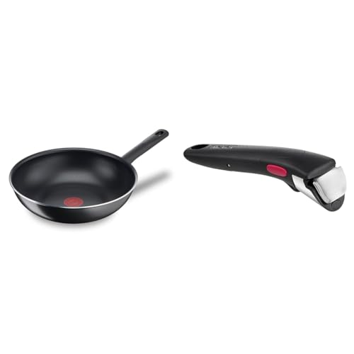 Tefal Day By Day On Poêle Wok 28 cm, Non induction, Revêtement antiadhésif, Fonction Thermo-Signal & Ingenio Poignée amovible noire, Empilable,...