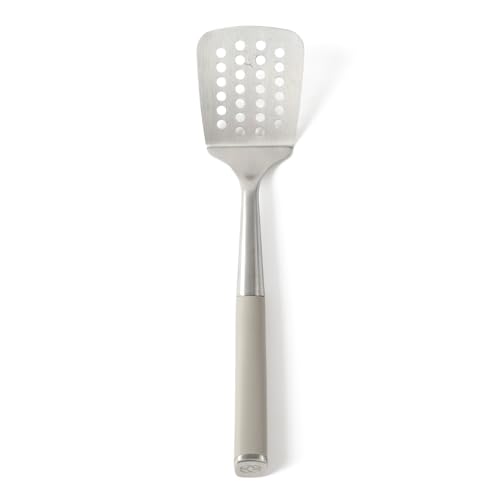Image of Calphalon Slotted Turner, Kitchen Flipping Spatula, Slotted Spatula, Stainless Steel Turner with Silicone Heat Resistance Handle, Nonstick-Safe Spatula for Draining and Flipping (Taupe)