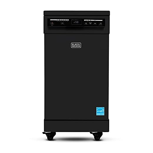 PORTABLE DISHWASHER ON WHEELS 18” WITH WORKTOP SPACE 8 PLACE-SETTING CAPACITY STAINLESS STEEL WITH FAUCET CONNECT BLACK+DECKER
