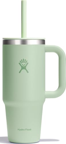 Image of Hydro Flask 24 Oz Travel Tumbler with Handle, Lid and Straw - Insulated Stainless Steel in 24 Oz Aloe Green