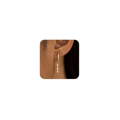 Dangle Earrings for Women, Dainty Drop Earrings 14K Gold Plated Danling Earrings for Women Trendy Hypoallergenic Long Huggie Hoop Earring Small Formal Prom Earring Waterproof Fashion Womens Jewelry