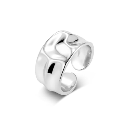 ALEXCRAFT Ring Women Silver Rings Men Wide Chunky Silver Adjustable Rings For Women Toe Chunky Adjustable Mens Ring Toe Stainless Steel Hammered