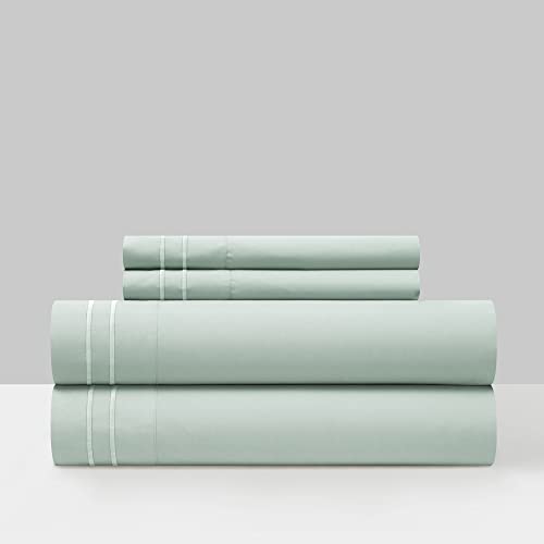 Chic Home Savannah 4-teiliges Bettlaken-Set, einfarbig, mit Doppelstreifen-Stickerei – enthält 1 Bettlaken, 1 Spannbetttuch und 2 Kissenbezüge, King-Size-Bett, Grün - Image 3