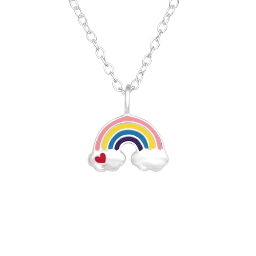 Monkimau Regenbogen Kinder Premium Halskette 925 Silber | Hypoallergen Kinderohrringe | Mädchen Schmuck Geschenk Geschenkidee