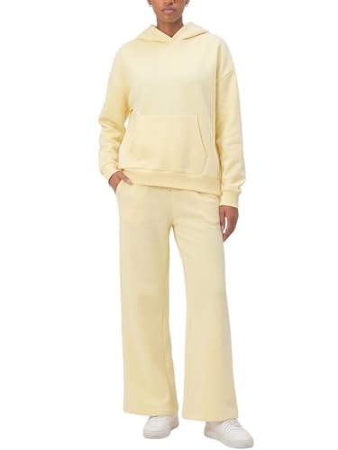 DITOK Womens Sweatsuits 2 Piece Set Oversized Hoodie & Wide Leg Sweatpants Tracksuit Soft Lounge Outfit Comfy Matching Set Butter Yellow