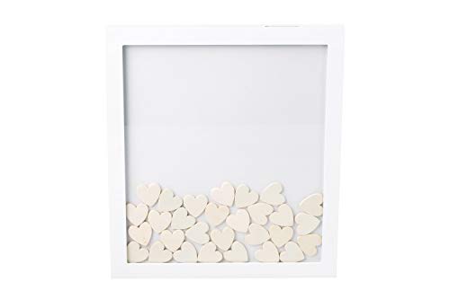 Image of Pearhead Wedding Guestbook Token Frame, Alternative Guest Book, White | Heart Tokens, Instruction Sign, Pen Included, Bridal Shower or Reception Decor, Wedding Keepsake