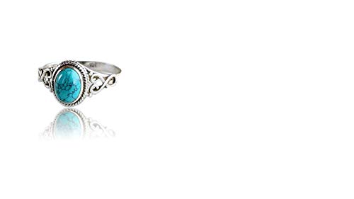 Turquoise Gemstone Vintage Style Ring for Men and Woman(Silver) (9)